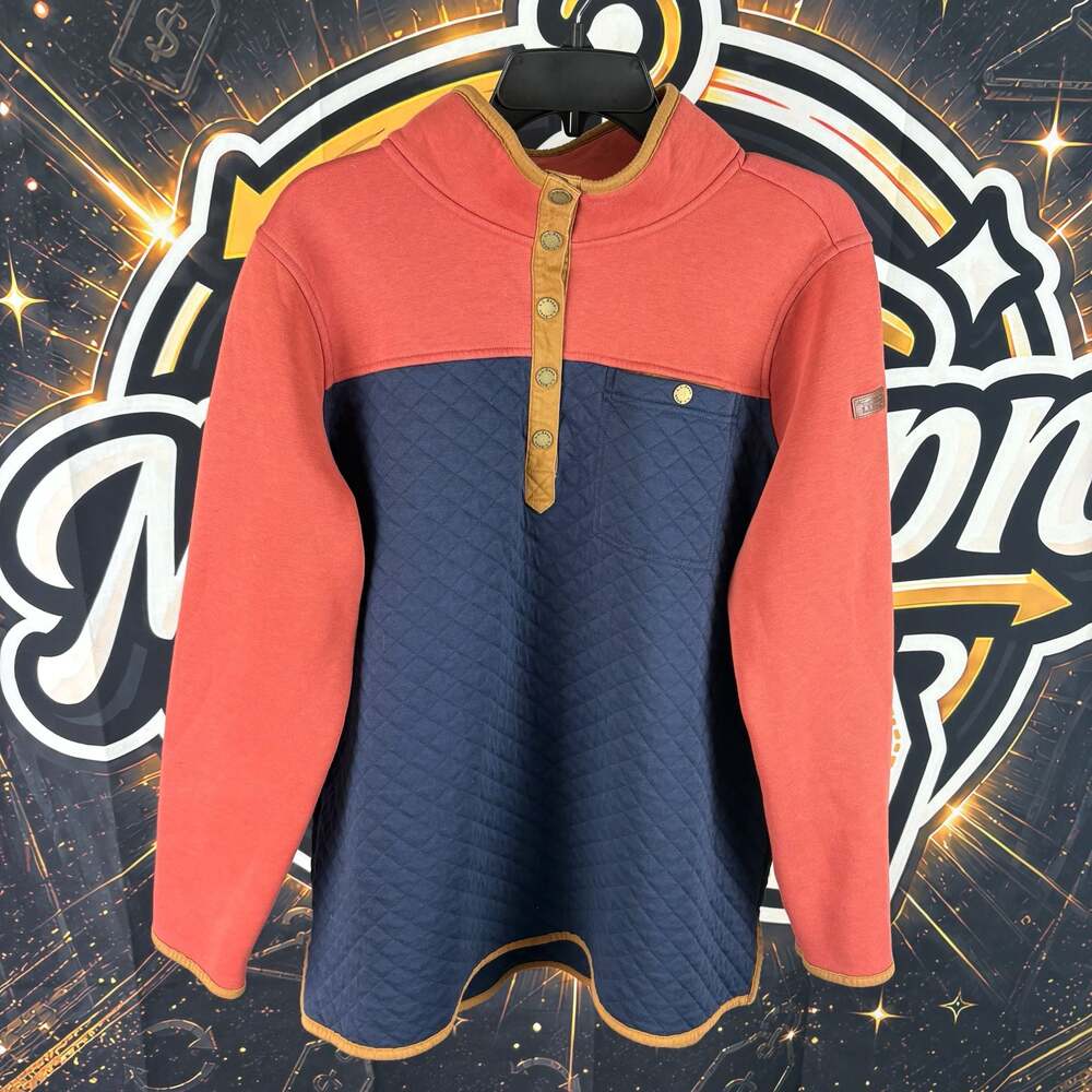 L.L. Bean Women's Quilted Sweatshirt Mock Neck Tunic - Colorblock Navy & Coral